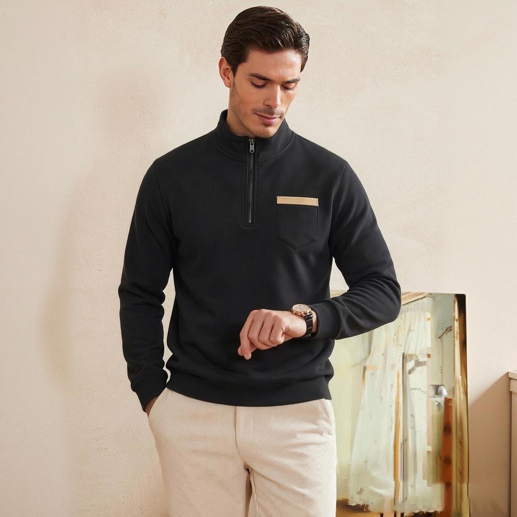 Men's Retro Stand Collar Loose Fit Sweatshirt for Casual Daily Wear