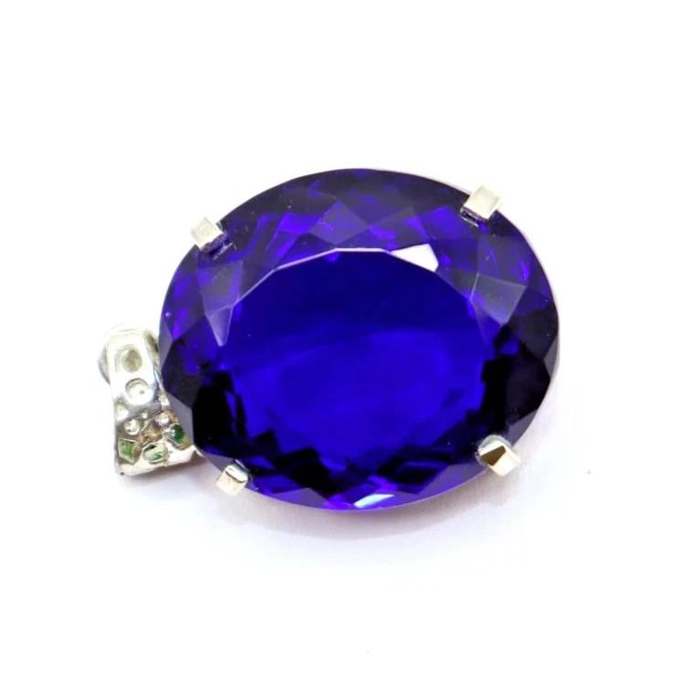Natural 96 Ct Topaz Blue 925 Sterling Silver Certified Gemstone Pendant + Gift