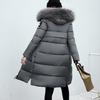 Giacca invernale da donna in cotone con cappuccio in pelliccia, maniche lunghe, tasche, ritenzione del calore, lunghezza al ginocchio, cerniera, cappotto imbottito, tinta unita, antivento, parka