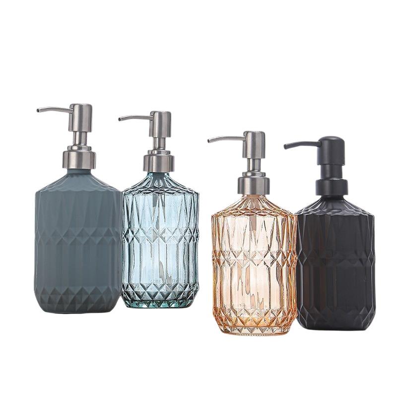 Dispensador de jabón de manos de vidrio con textura de diamante y bomba a prueba de óxido para baño, encimera de cocina