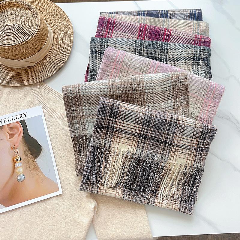 Women Vintage Plaid Thick Warm Long Winter Imitated Cashmere Neck Scarf