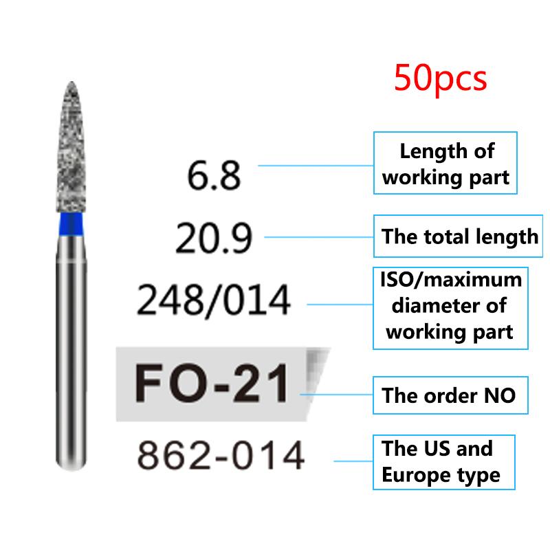 50Pcs Dental Diamond Burs Drill FG 1 6Mm For High Speed Handpiece Denspay Polishing Whitening Lab Material