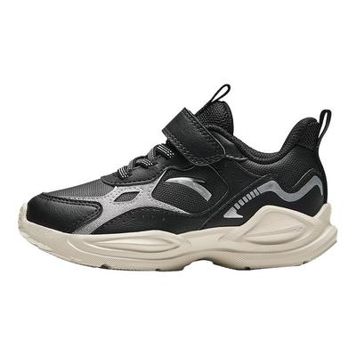 Kids Synthetic Leather Fabric Trendy Versatile Lightweight Shock Absorbing Low Top Running Shoes Kids Sneaker Black Silver A12449977N-2