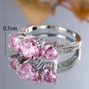 Female Pink Round Zircon Stone Finger Engagement Ring Vintage Silver Color Wedding Band Bridal  For Women