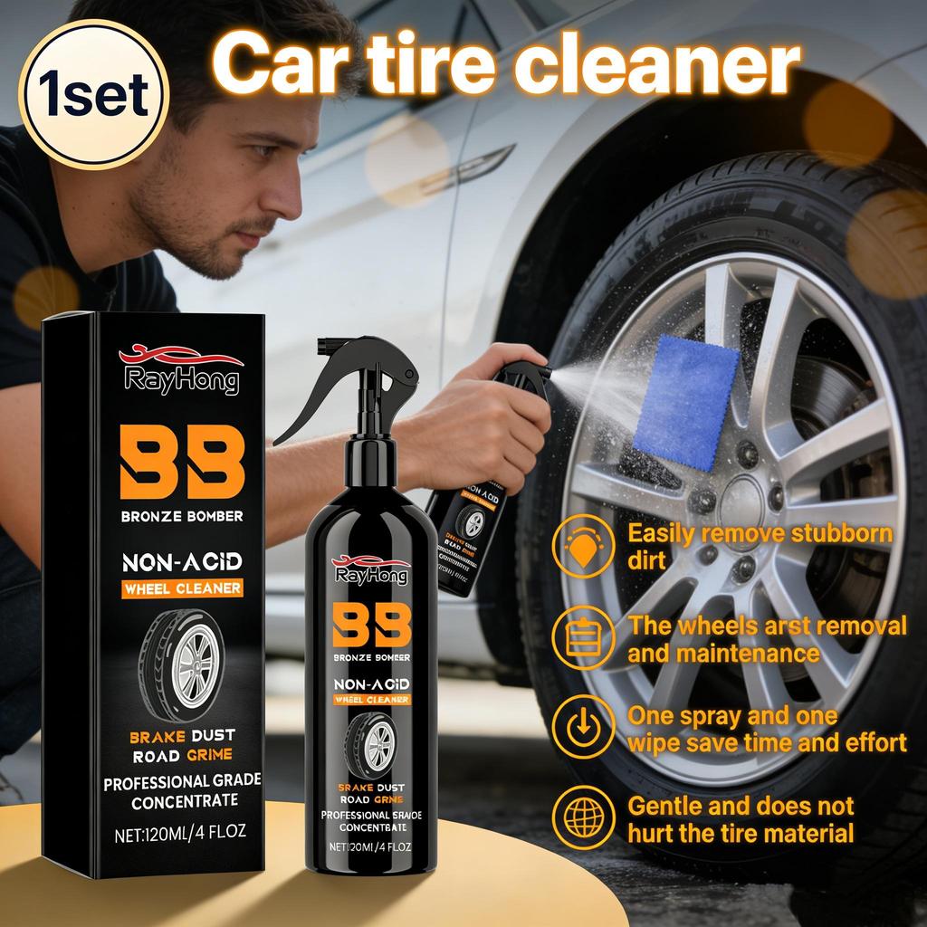 Rayhong Car Tire And Rim Cleaner Spray Rust Remover For Wheels Restore Shine And Protect With Cleaning Cloth 1 Set