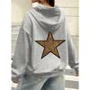 Casual Womans Hoodies Leopard Pentagram Pattern Printing Pullovers Loose Pocket Warm  Sweatshirts Autumn Female Clothing