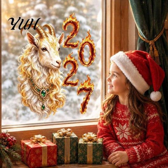 Lunar New Year Shop Window Display 2027 of Goat Cling, Golden?White Zodiac Static Glass Sheep Decal Sticker, Spring Festival Decor for Home Reusable