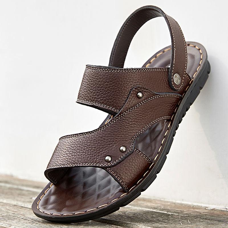 Sandali in pelle di mucca, sandali da uomo in vera pelle, sandali estivi traspiranti, scarpe da spiaggia antiscivolo, sandali per uomo
