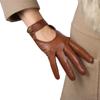 Women's Brown Leather Gloves Motorcycle Driving Short Wrist Hallow Back Button Closure TECH Genuine Sheepskin Glove Cosplay