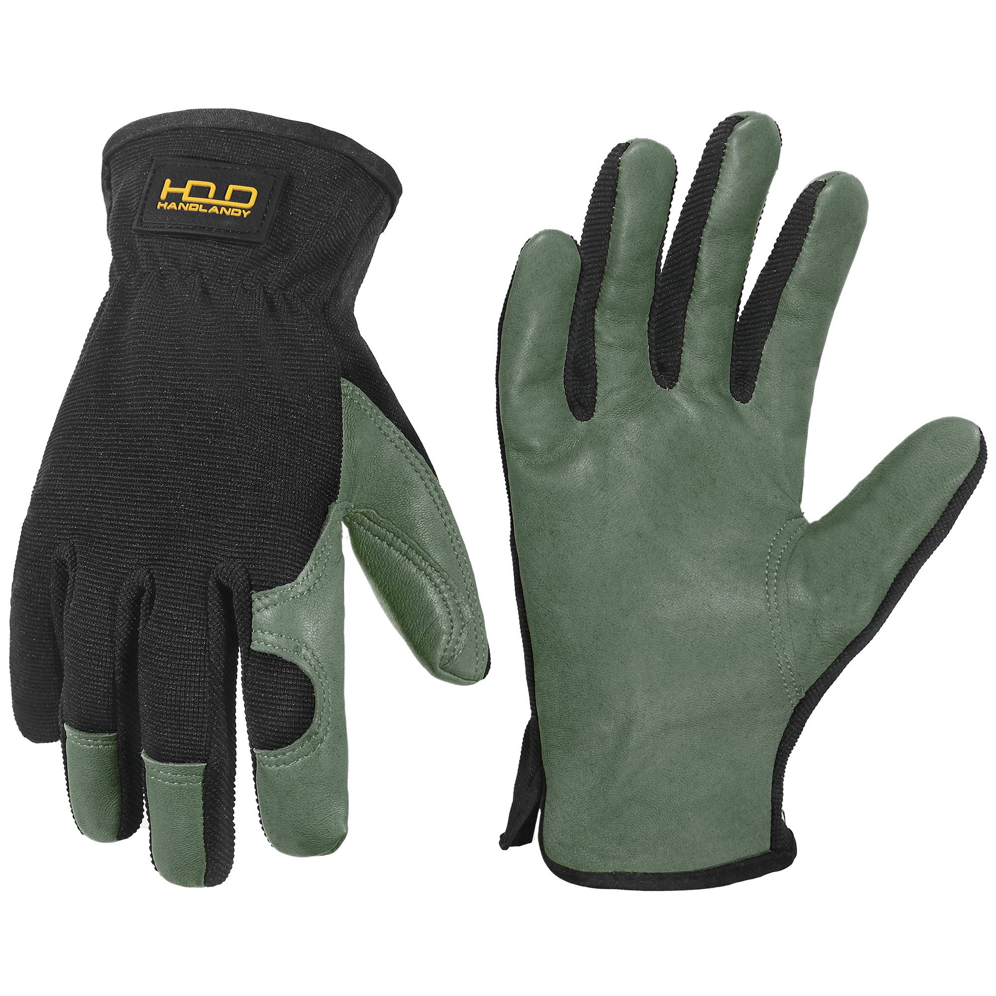 PRI Leather Work Gloves Mens & Women, Utility Safety Mechanic Working Gloves, Flexible Breathable Yard Work Gloves (Green,S) зелёный