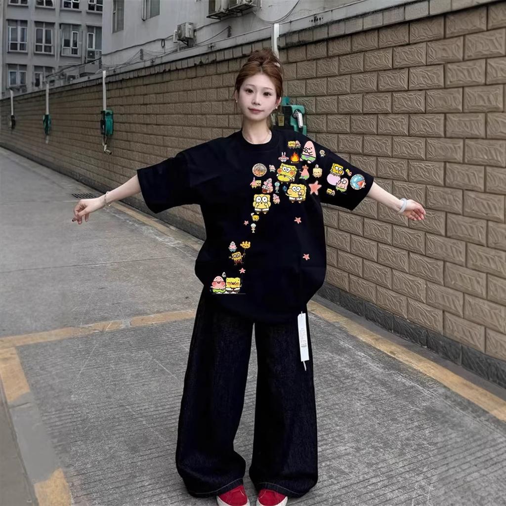American Retro Black Short-sleeved T-shirt Women's New Design Sense Niche Student Loose Half-sleeved Top Clothing Summer