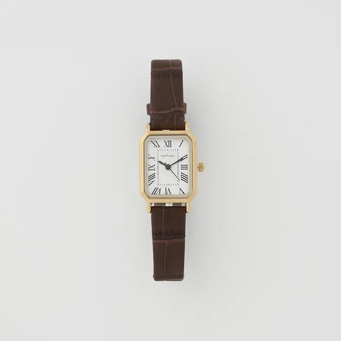 Square Gold Classic Leather Watch - Brown