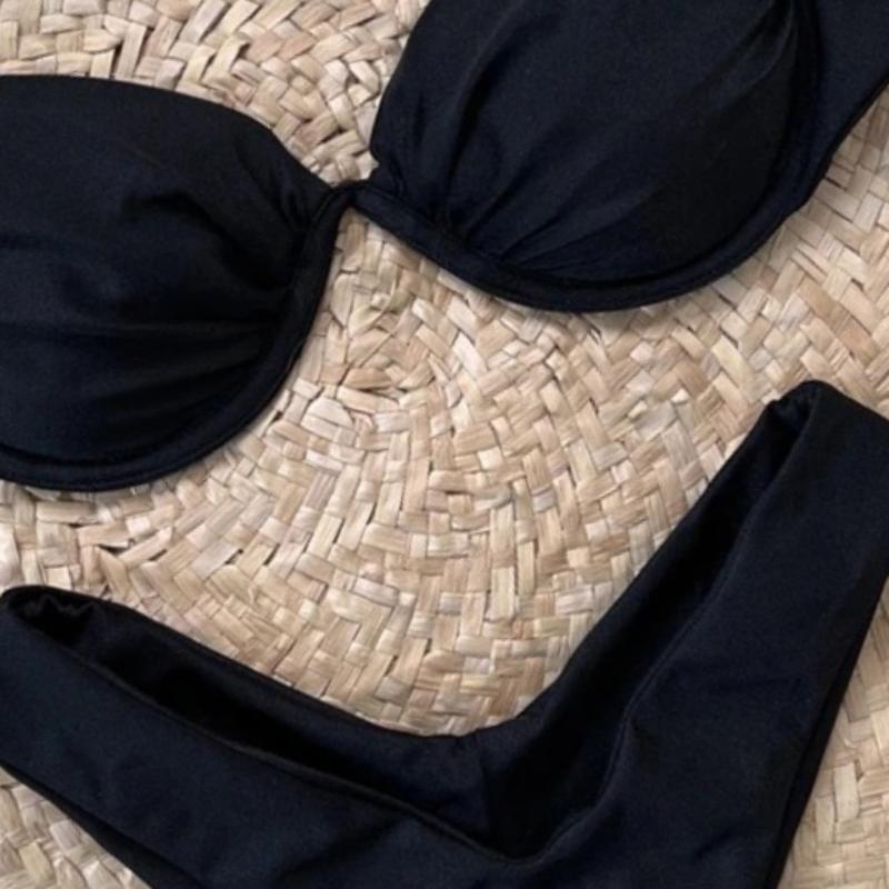 Fashion Solid Wavy Low Waist Bikini Set Women Patchwork Aesthetic Sweet Swimsuit Hollow Out Two Pieces Sets Female Beach Party Suits