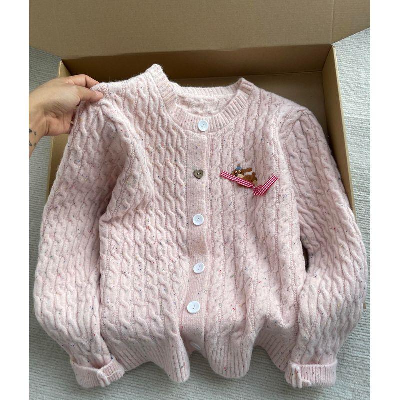 

Цветной Мягкий Клейкий Кардиган Вязаный Жгутом Сладкий Студенческий Стиль Вышитый Pink 2XL