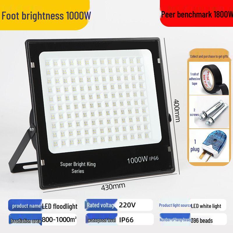 LED High-Power Outdoor Waterproof Floodlight: Super Bright Stadium Spotlight for Construction Sites