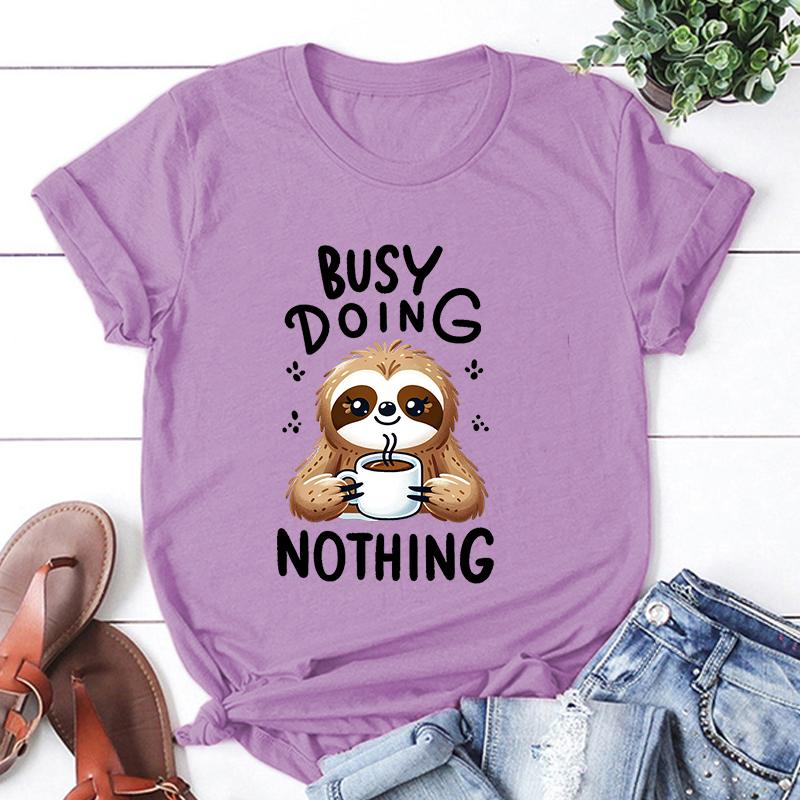 New Fashion Sloth Busy Doing Nothing Print Graphic T Shirt Unisex Fashion Casual Short Sleeve Shirt Tee