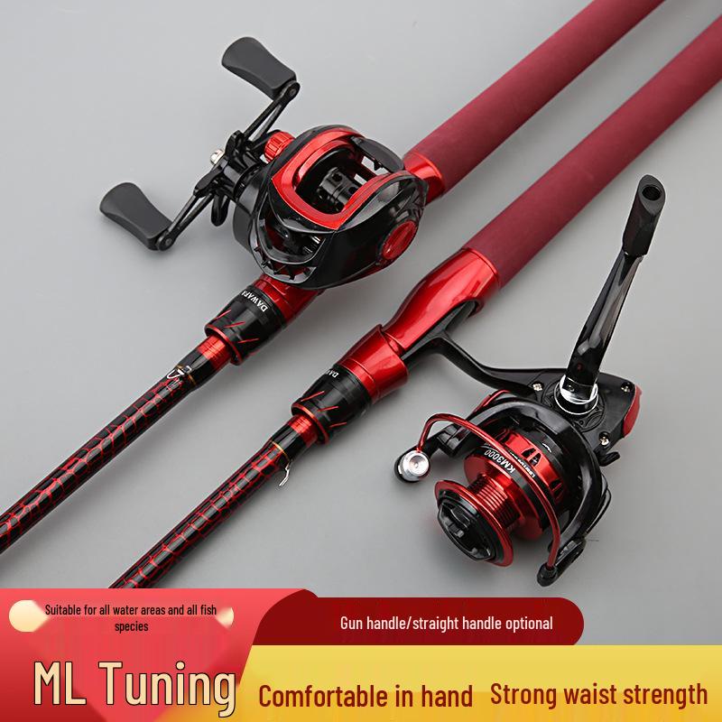 Red ML Power Long Cast Baitcasting & Spinning Rod Set with Integrated Handle
