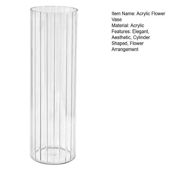 Acrylic Clear Cylinder Flower Vase for Plants Bouquet Non Breakable Tall Ribbed Vase for Centerpiece Wedding Home Decor
