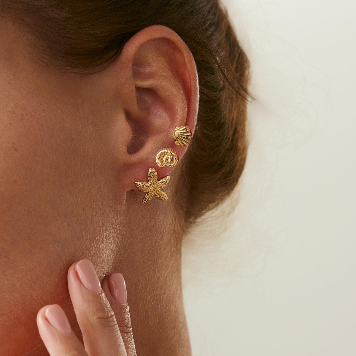 

Ocean Style Starfish Shell Pendant Stud Ear Summer Vacation 6pcs/set Fashion Metallic Bow Star Earring for Women Girl Beach Party Jewelry Gift