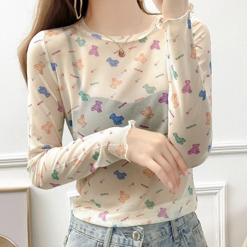 Ice Silk Mesh Base Layer Women's T-shirt Summer Sheer Sun Protection Clothing Thin Layered Inner Wear