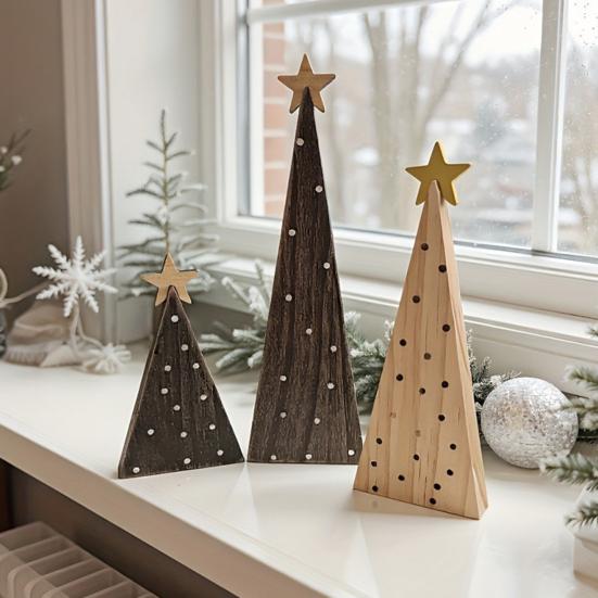 3Pcs Rustic Wood Christmas Trees Handmade Shelf Decor for Mantel & Tabletop Farmhouse Holiday Ornaments