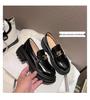 Black Leather British Style Platform Loafers for Women - Height Increasing Slip-on Arc De Triomphe Design
