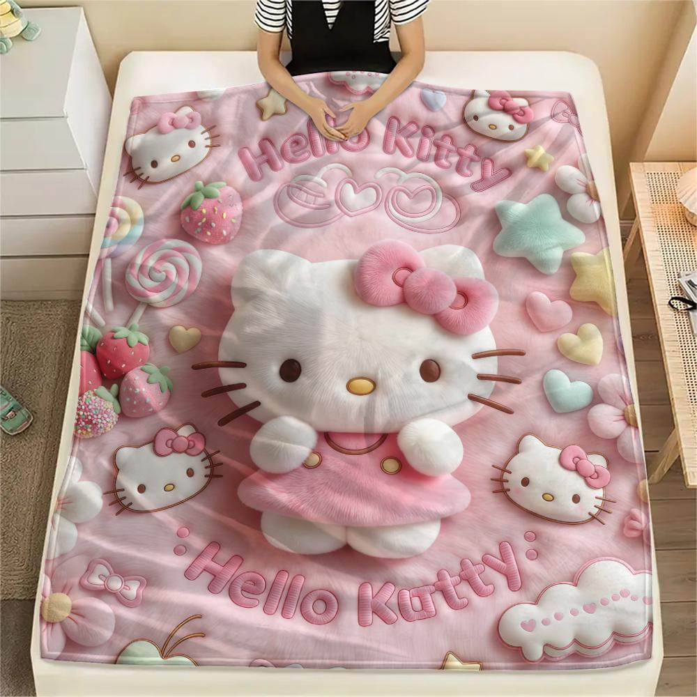 1PC Hello Kitty Pink Print Flannel Blanket, High Quality All Seasons, Home Decor, Warmth and Comfort, Perfect for Christmas Gifts