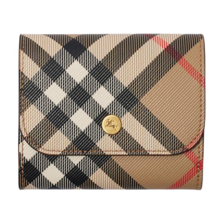 

Burberry Vintage Check Equestrian Knight Small Wallet, Luxury Gold-Tone Hardware Bifold Coin Purse for Men, Daily Use & Travel 80927261 Basic Set (Bag+Dust Bag)
