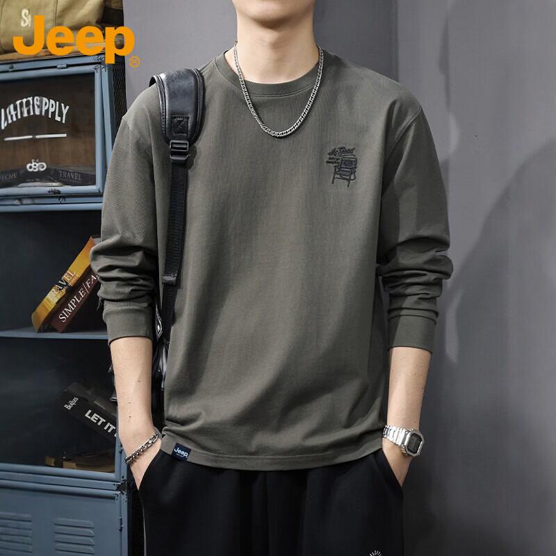 Jeep Men s Embroidered Round Neck Long-Sleeve T-Shirt L