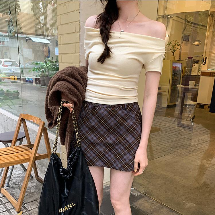 Women Spring Summer Solid Color One Shoulder Short Sleeved Shirt Slim O-Neck Blouses Pullover Tight Short Top S-XXL