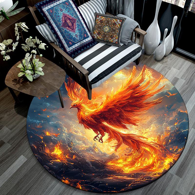 Phoenix Rising Round Area Rug,Carpet Rug for Living Room Bedroom Sofa Playroom Decor,Non-slip Floor Mat