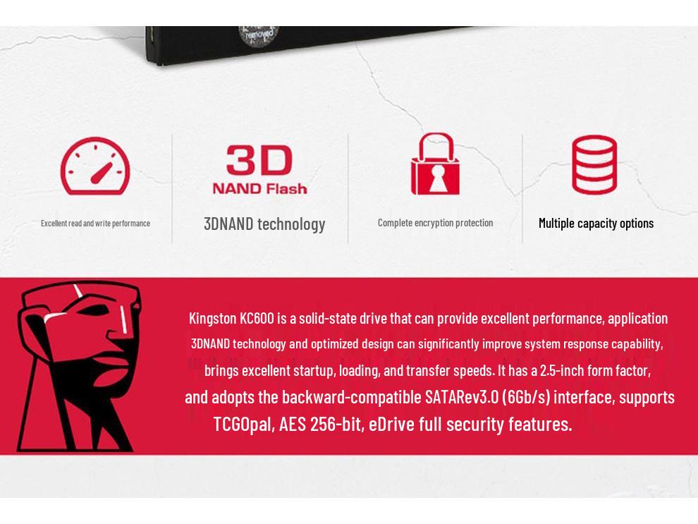Kingston KC600 Series 512GB SATA SSD with 550MB/s Read Speed