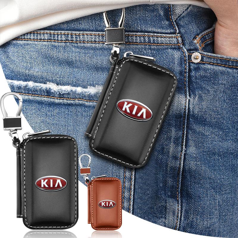 Leder Emblem Auto Schlüsselanhänger Schlüsseletui Reißverschluss Schlüsseltasche Zubehör Für KIA rio ceed sportage cerato soul sorento k2 k5 Klapp