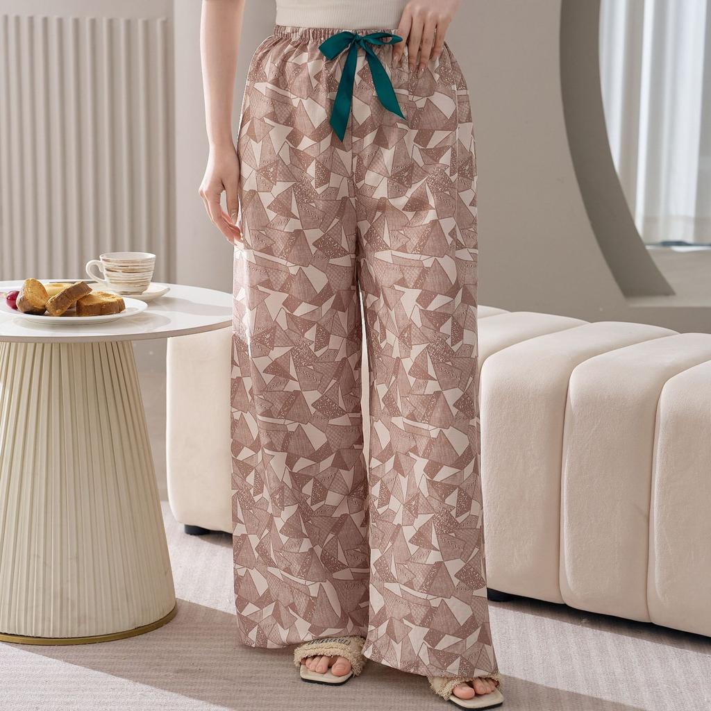 Cotton Silk Family Spring and Autumn Women's Cotton Silk Pajama Pants Wide-leg Pants Thin Artificial Cotton Can Be Worn Outside Casual Home Pants
