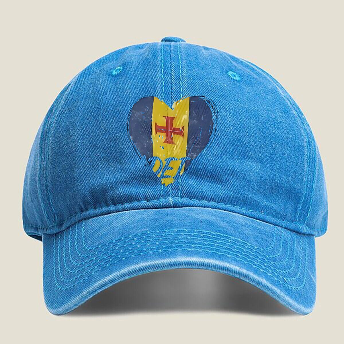

Heart - Shaped Flag Emblem Fashion Washed Baseball Cap Hat Outdoor Activities One Size озеро синього кольору