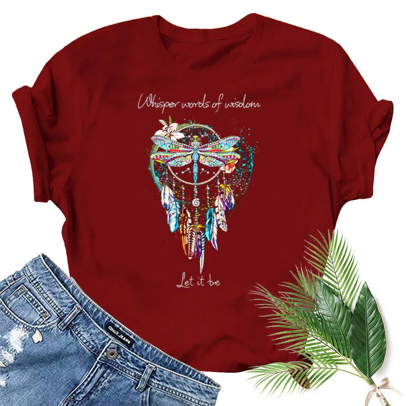 Dragonfly Windchimes Print Women T Shirt Short Sleeve O Neck Loose Women Tshirt Ladies Fashion Tee Shirt Tops Clothes Mujer