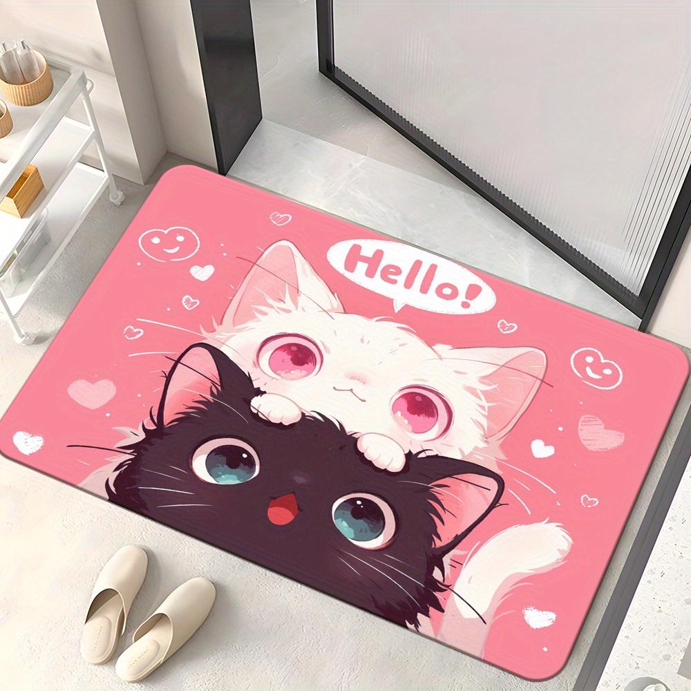 1pc Flannel Floor Mat, Outdoor Indoor Doorway Souvenir and Holiday Gift, 1pc Cute Anime Cat HD Print Doormat - Machine Washable