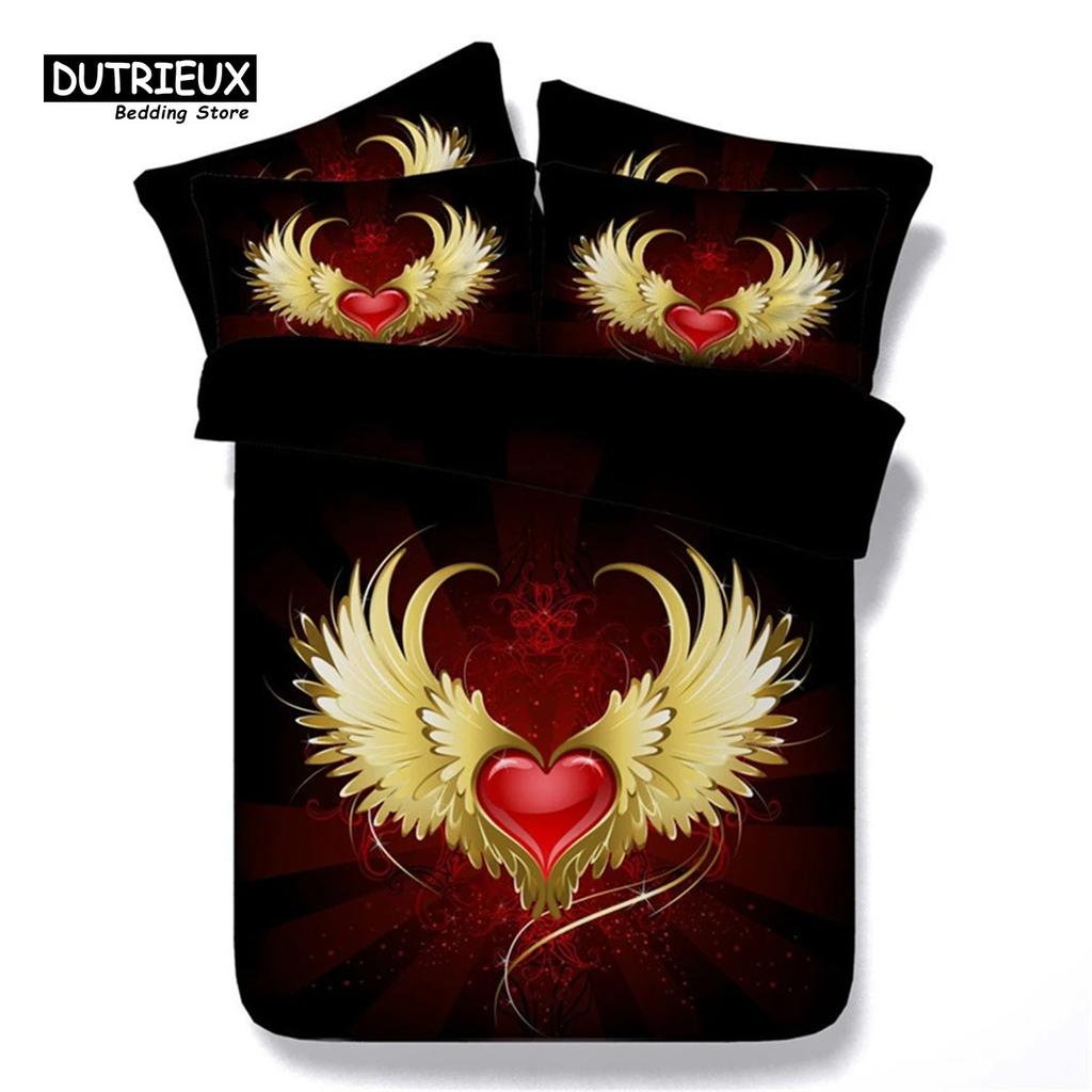 Three-Dimensional Cartoon Angel Quilt Cover Angel Wing Bed Ensemble Fine Microfiber Flower Comforter Cover Full King Dimension Size For Girls Kids