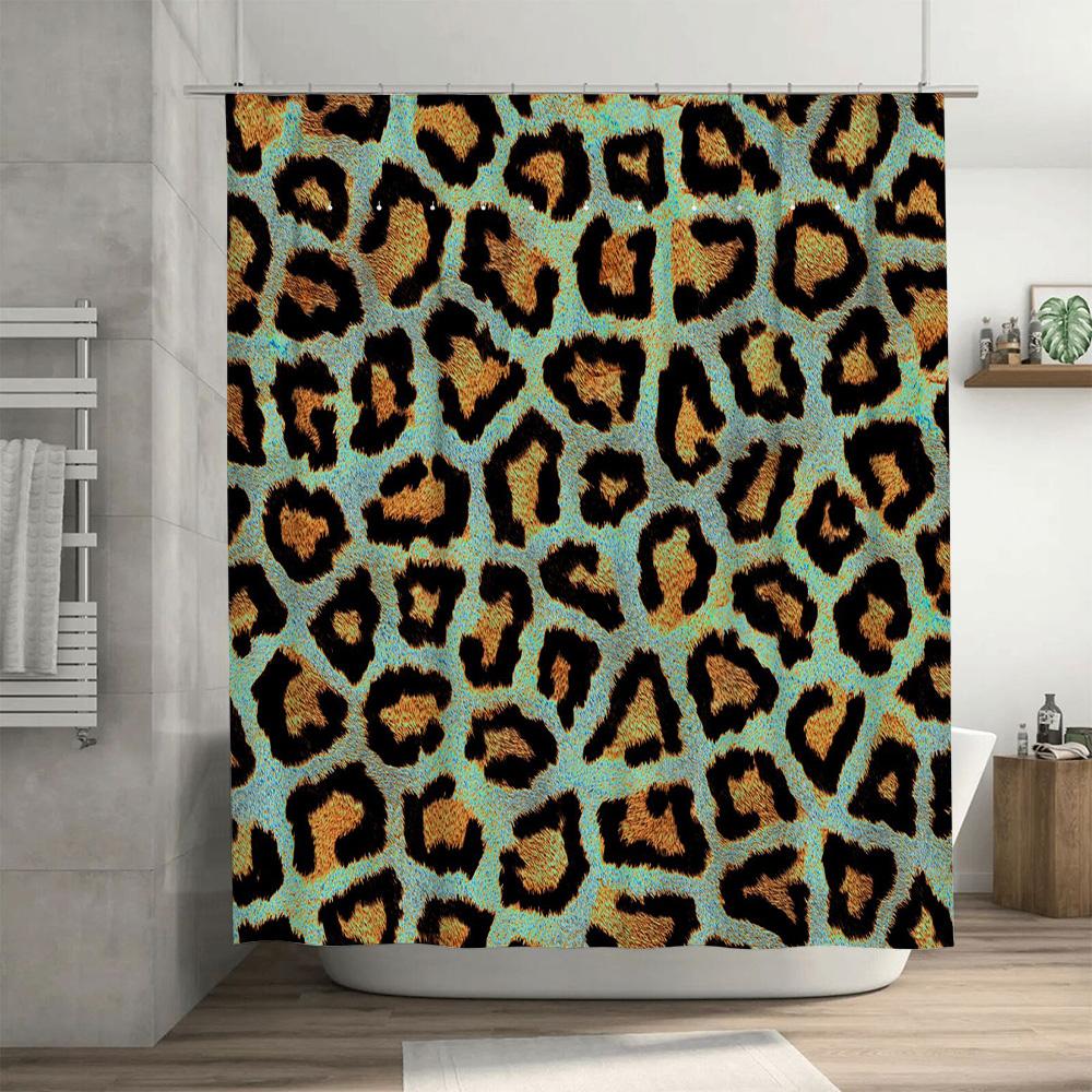 Wildtier-Print Duschvorhang Blaues Leopardenmuster Für Badezimmerdekoration Wasserdichtes Gewebe Größe: 72 x 84 Zoll