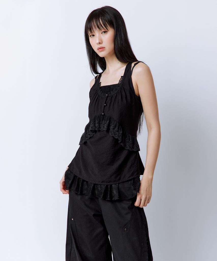 ROUGHNECK Star Pattern Mesh Layered Dress Black