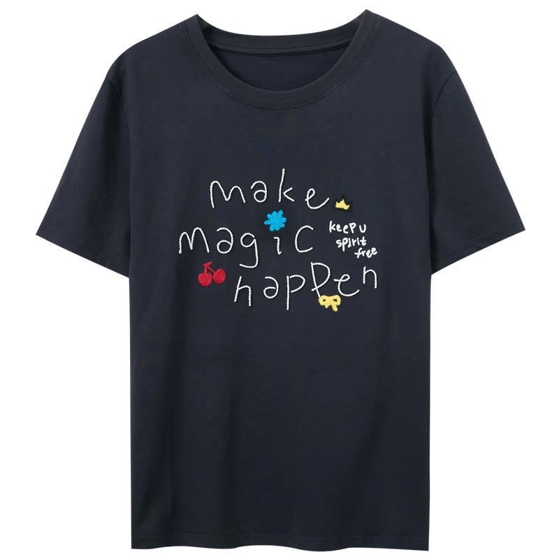 Sancai Women s Embroidered Letter Loose Fit T-Shirt M
