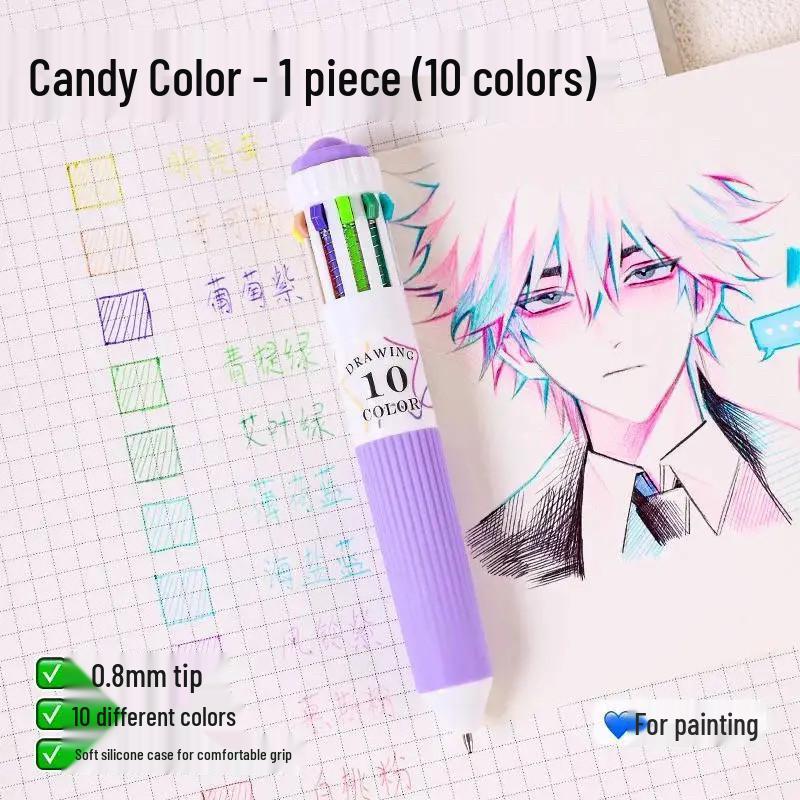 Blue Fruit 10-Color Quick-Dry Ballpoint and Marker Pen Set for Creative Drawing and Painting