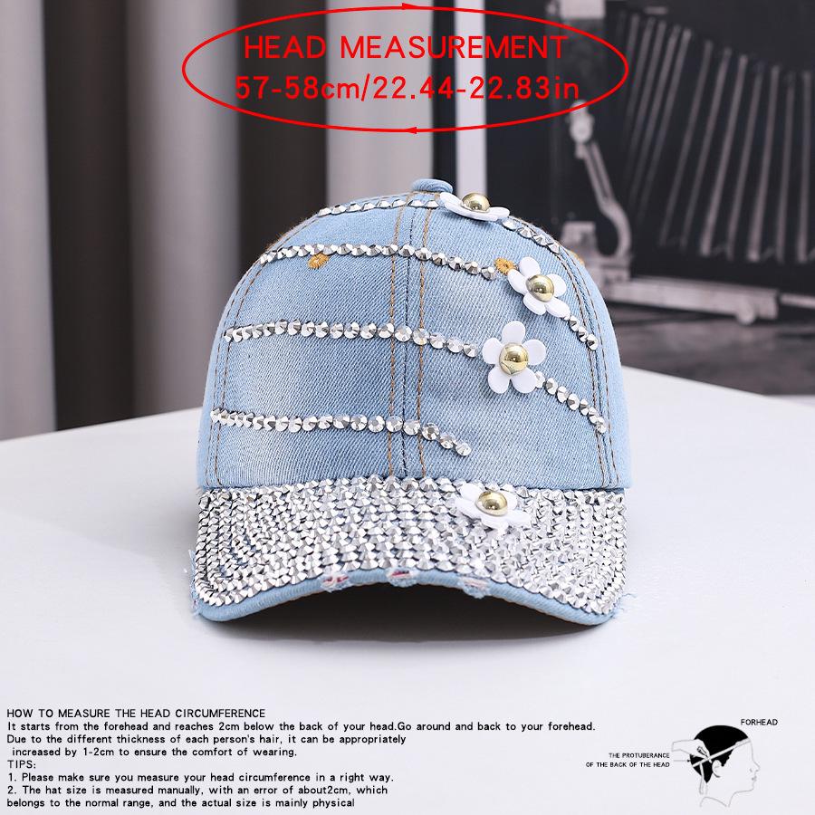 Women's Korean Style Rhinestone Denim Baseball Cap - Fashionable Outdoor Sun Protection Hat