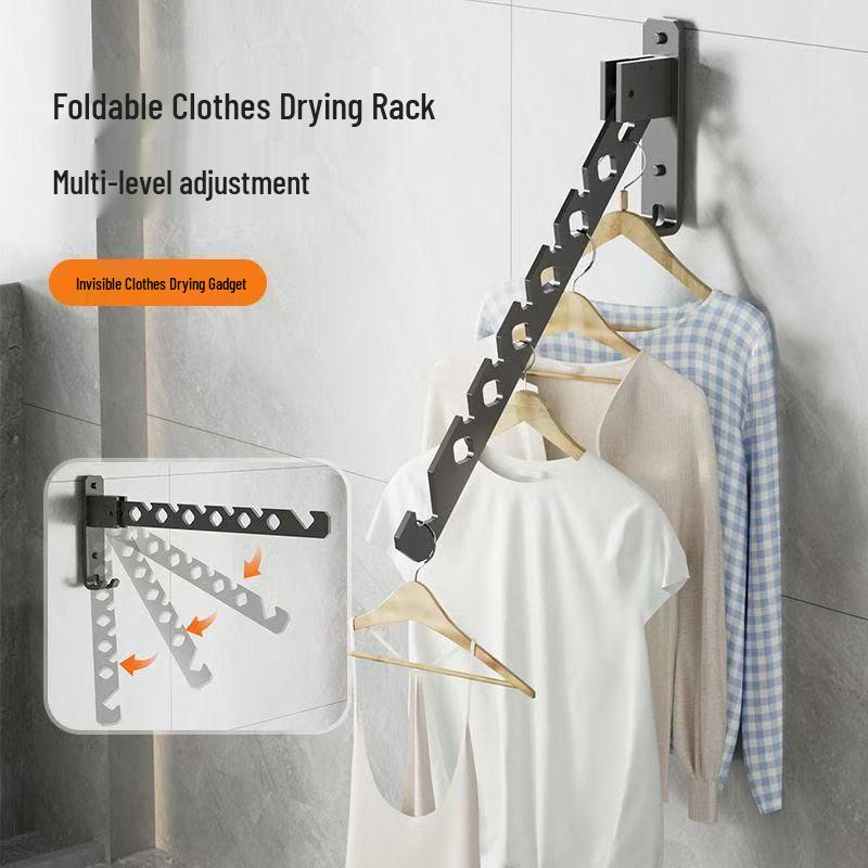 Wall-Mounted Telescopic Clothes Drying Rack - Punch-Free, Folding Design for Bathroom or Balcony