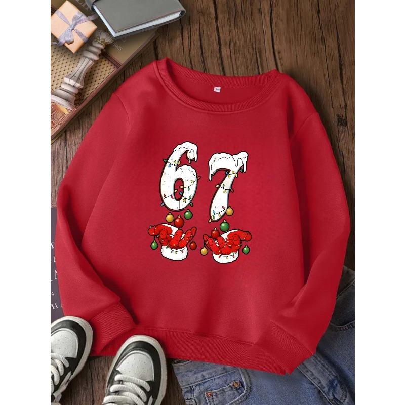 European sizes New Comfortable Kids' Round Neck Sweatshirt, Casual Trendy Fashion, Cute Six Seven Print Top for Ages 3 and Up