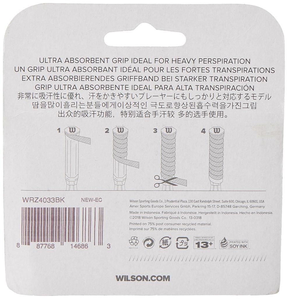 WILSON Advantage Overgrip for Tennis and Badminton (Dry Type, 3-Pack) WRZ4033BK