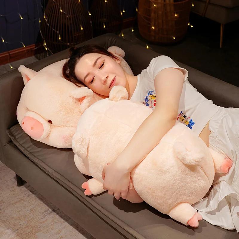 Furry Pig Plush Toy Stuffed Lying Piggy Plushie Doll Cartoon Animal Soft Touch Hug Pillow Cushion Kids Baby Birthday Gift