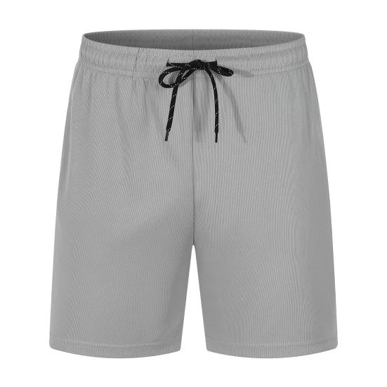 Men Shorts Elastic Waist Adjustable Drawstring Wide Leg Shorts with Pockets Solid Color Beach Casual Shorts