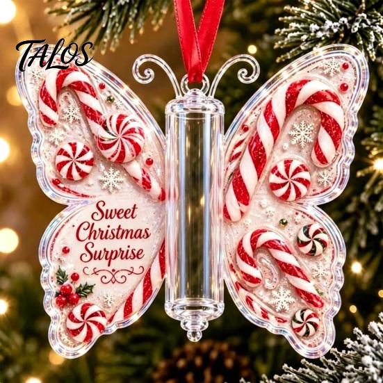Acrylic Holiday Hanging Decor Butterfly Cash Gift Ornament, Christmas Money Holder with Tree Tags Festive Print, Pendant for Surprise Giving, Keepsake