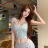 #Summer Pure Desire Wind Lace V-neck Bow Solid Color Suspender Low-cut One-piece with Chest Pad Versatile Slim Fit